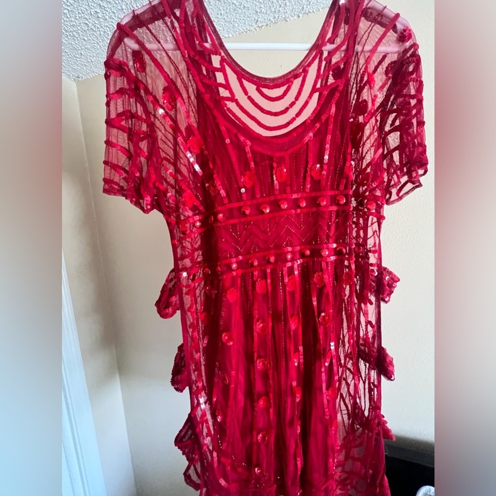 ASOS Red Sequin Mesh Dress